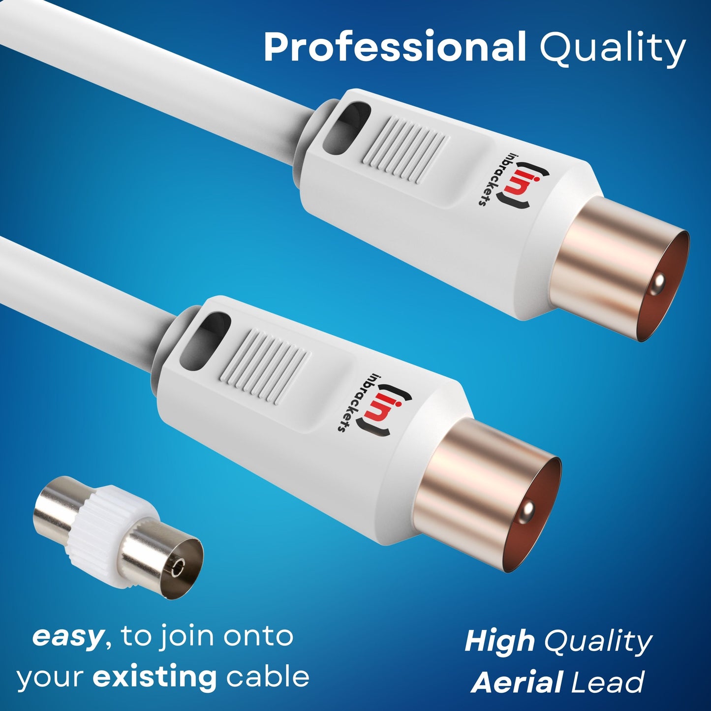 TV Aerial Coaxial Cable Male to Male - 75 Ohm, Shielded Connectors, Gold Plated for Satellite, Digital TV, and Antenna White