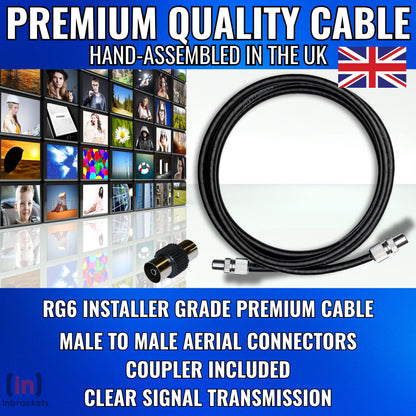 Tv Aerial Coax Cable RF Lead Male to Male with Coupler (Black)