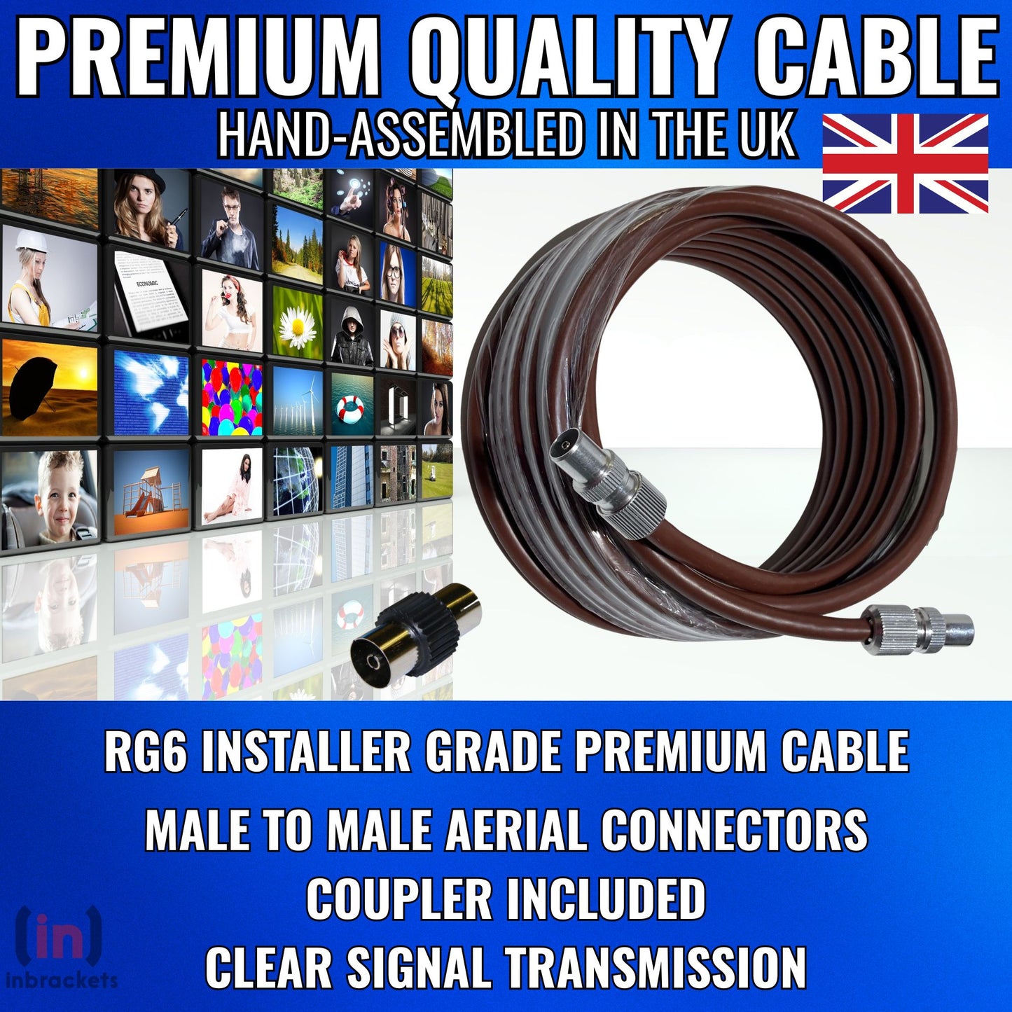 Tv Aerial Coax Cable RF Lead Male Plug to Plug with Coupler (Brown)