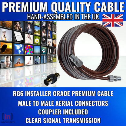 Tv Aerial Coax Cable RF Lead Male Plug to Plug with Coupler (Brown)