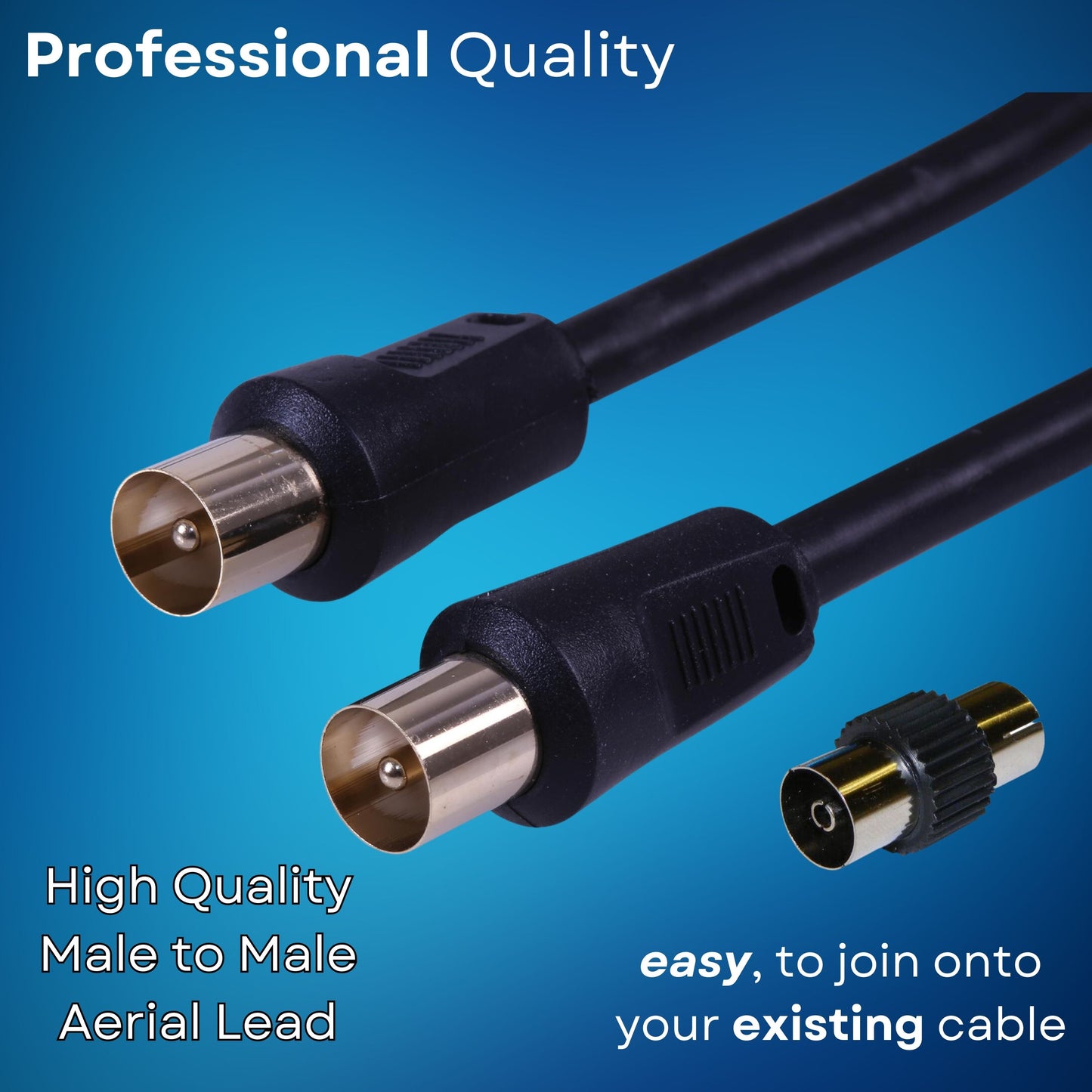 TV Aerial Coaxial Cable Male to Male - 75 Ohm, Shielded Connectors, Gold Plated for Satellite, Digital TV, and Antenna Black