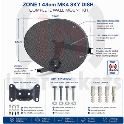 Inbrackets Satellite Dish Zone 1 Steel Elliptical Mk4 for Freesat or Sky Dish Kit No LNB product image 3