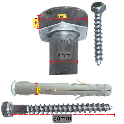 Inbrackets M8 x 80mm Masonry Fixing Bolts with Plugs & Washers