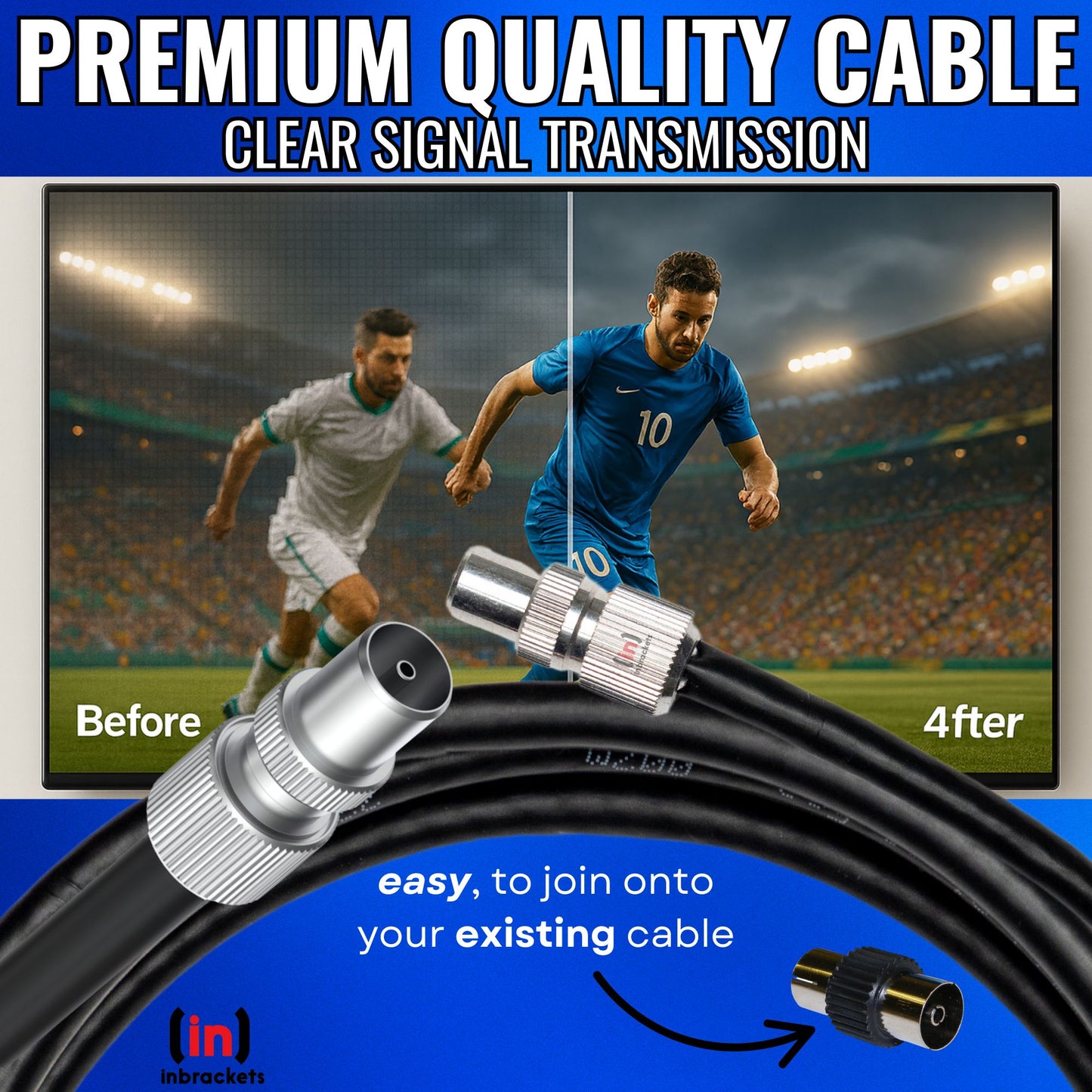 Tv Aerial Coax Cable RF Lead Male to Male with Coupler (Black)