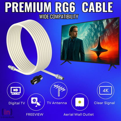 Tv Aerial Coax Cable RF Lead Male Plug to Plug with Coupler (White)