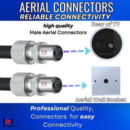 Tv Aerial Coax Cable RF Lead Male to Male with Coupler (Black)