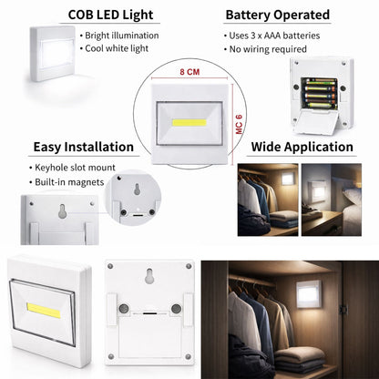 LED STICK ON  BATTERY WALL LIGHT SWITCH NIGHTLIGHT SHED CLOSET BRIGHT 3w