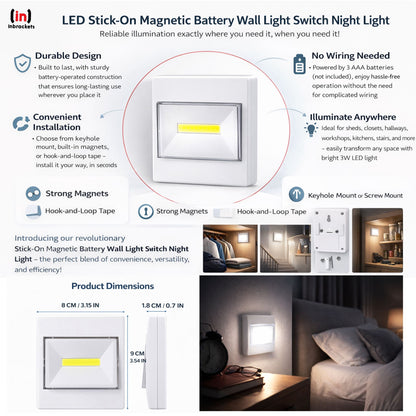 LED STICK ON  BATTERY WALL LIGHT SWITCH NIGHTLIGHT SHED CLOSET BRIGHT 3w