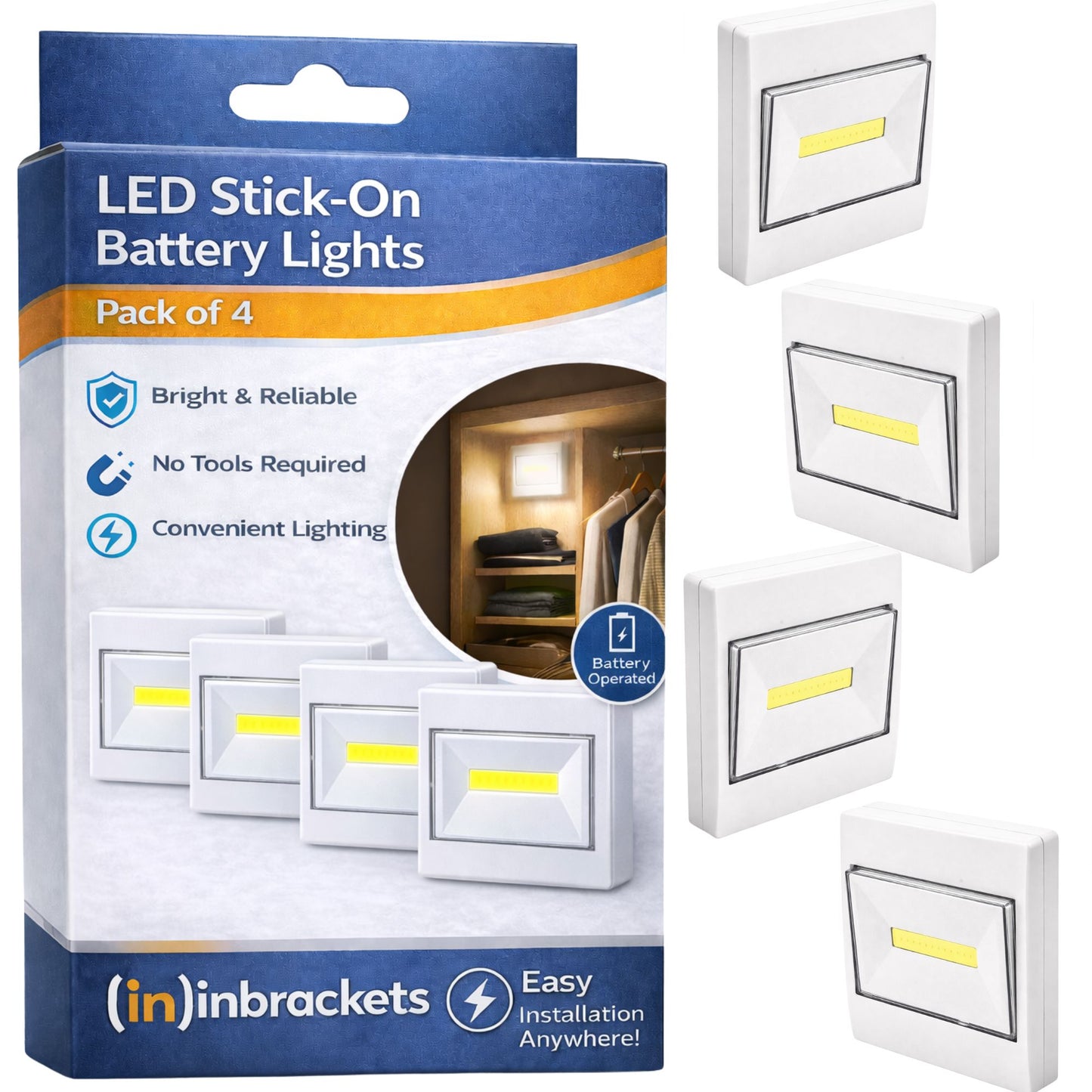 LED STICK ON  BATTERY WALL LIGHT SWITCH NIGHTLIGHT SHED CLOSET BRIGHT 3w