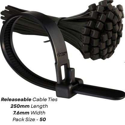 RELEASABLE REUSABLE CABLE TIES BLACK STRONG ZIP TIE WRAPS PLASTIC NYLON