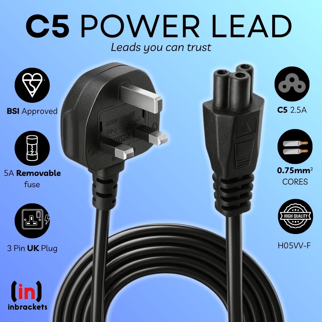 C5 “Cloverleaf” Mains Power Lead IEC C5 TO UK 3 PIN PLUG