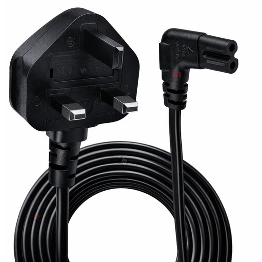 Inbrackets UK Plug to Figure 8 C7 Power Lead 90 Degree Right Angle