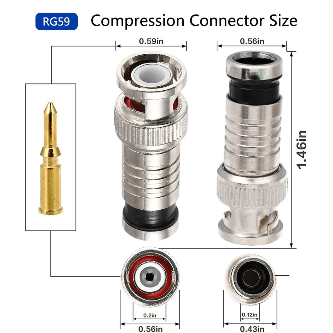 BNC Compression Tool with 20 BNC Compression Connectors & Coax Cable Stripper - Professional