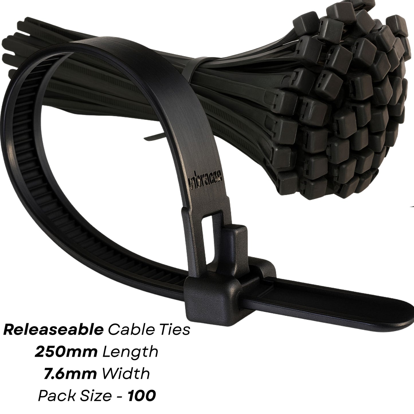 RELEASABLE REUSABLE CABLE TIES BLACK STRONG ZIP TIE WRAPS PLASTIC NYLON