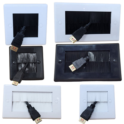 Versatile Brush Faceplate Cable Exit/Entry Wall Cover - Choose Single or Double Gang, Black or White
