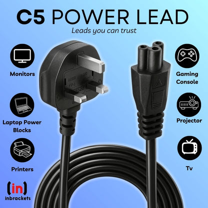 C5 “Cloverleaf” Mains Power Lead IEC C5 TO UK 3 PIN PLUG