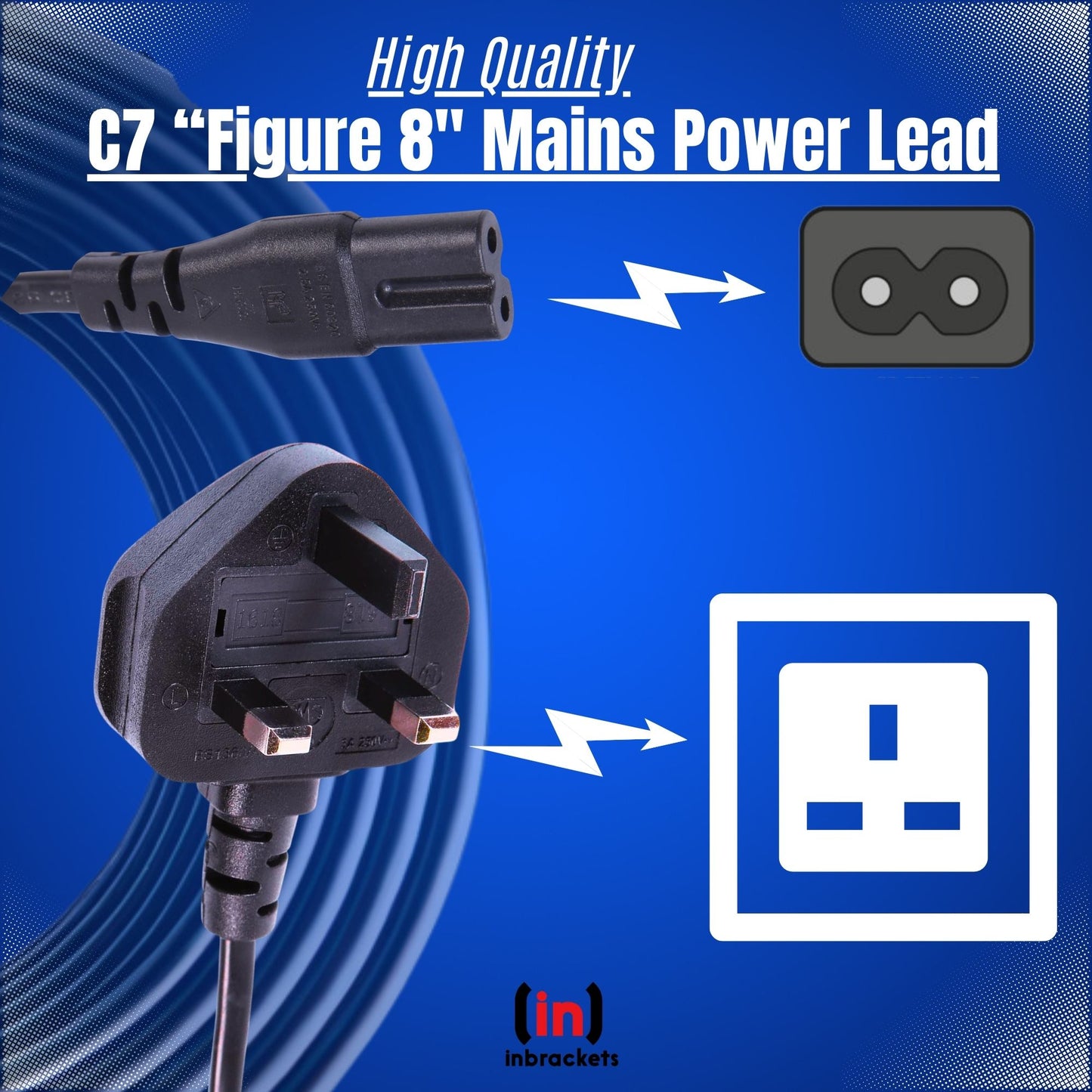 2m UK Plug to Figure 8 C7 Power Cable PS4 PS5 TV Xbox Series X
