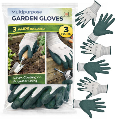Inbrackets Gardening Gloves 3 Pack Latex Foam Grip