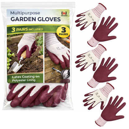 Inbrackets Gardening Gloves 3 Pack Latex Foam Grip