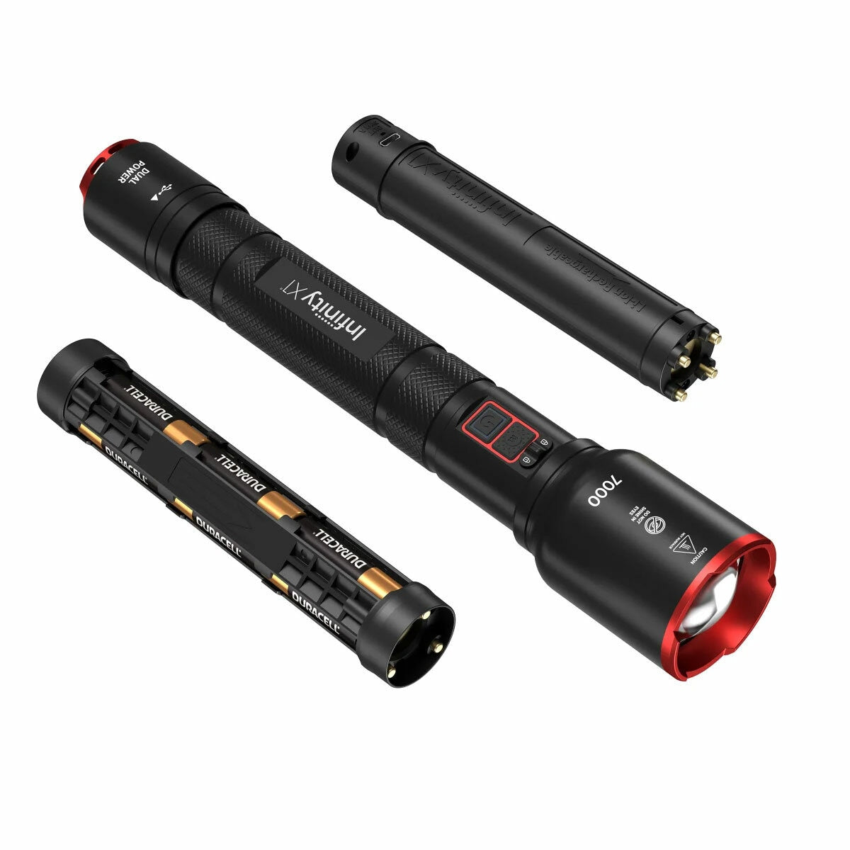 Infinity X1 Ultra-Bright 7000 Lumen Rechargeable Dual Power LED Flashlight Torch