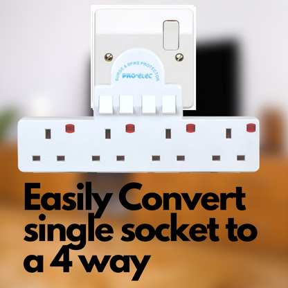4 Way Wall Socket Adaptor Surge Multi Plug In Mains Socket Adapter 13A Neon Switched