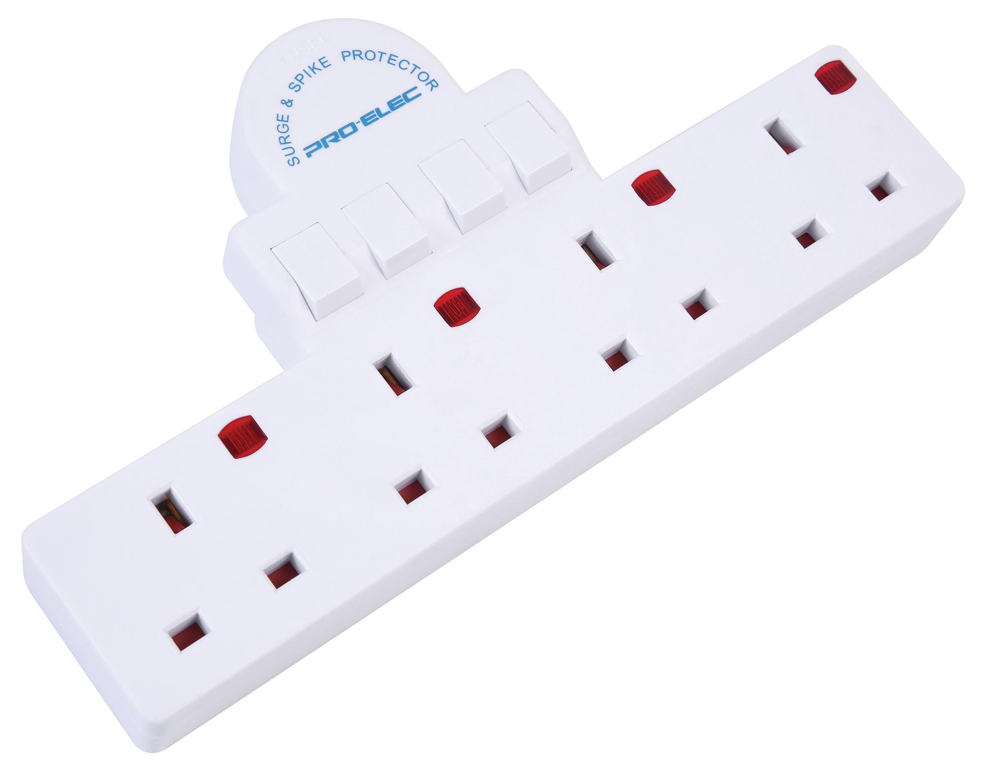 4 Way Wall Socket Adaptor Surge Multi Plug In Mains Socket Adapter 13A ...