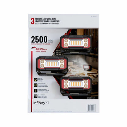 Infinity X1 2500 Lumen Rechargeable Work Lights, 3-Pack