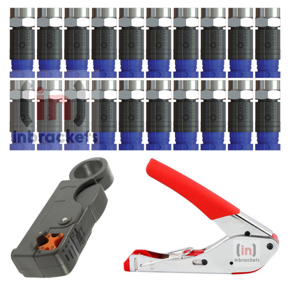 F-Type Compression Tool + Coaxial cable Stripper Crimper + 20 Connectors FOR ct100 RG6