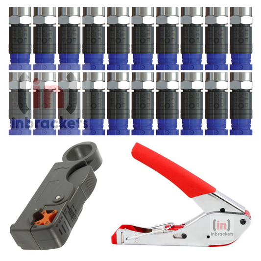 F-Type Compression Tool + Coaxial cable Stripper Crimper + 20 Connectors FOR ct100 RG6