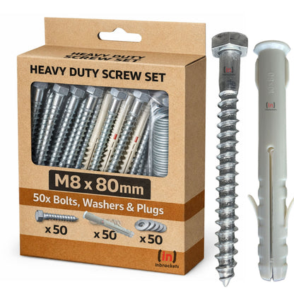 Inbrackets M8 x 80mm Masonry Fixing Bolts with Plugs & Washers