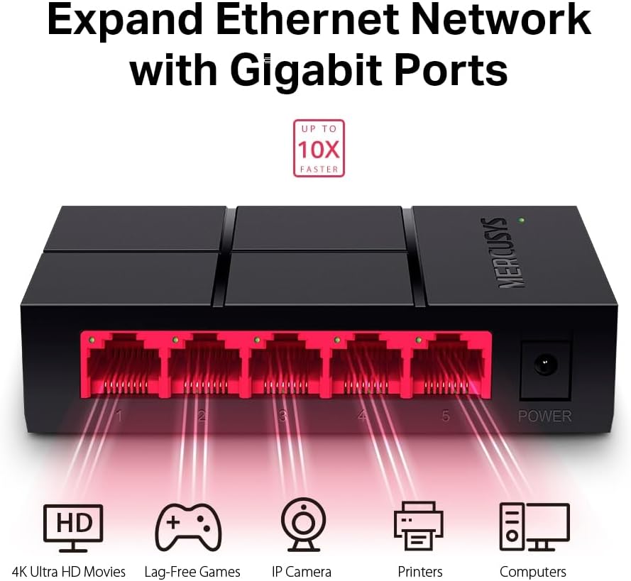 MERCUSYS MS105G 5-Port Gigabit Ethernet Switch: Energy-Saving, Plug & Play Hub