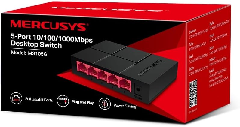 MERCUSYS MS105G 5-Port Gigabit Ethernet Switch: Energy-Saving, Plug & Play Hub