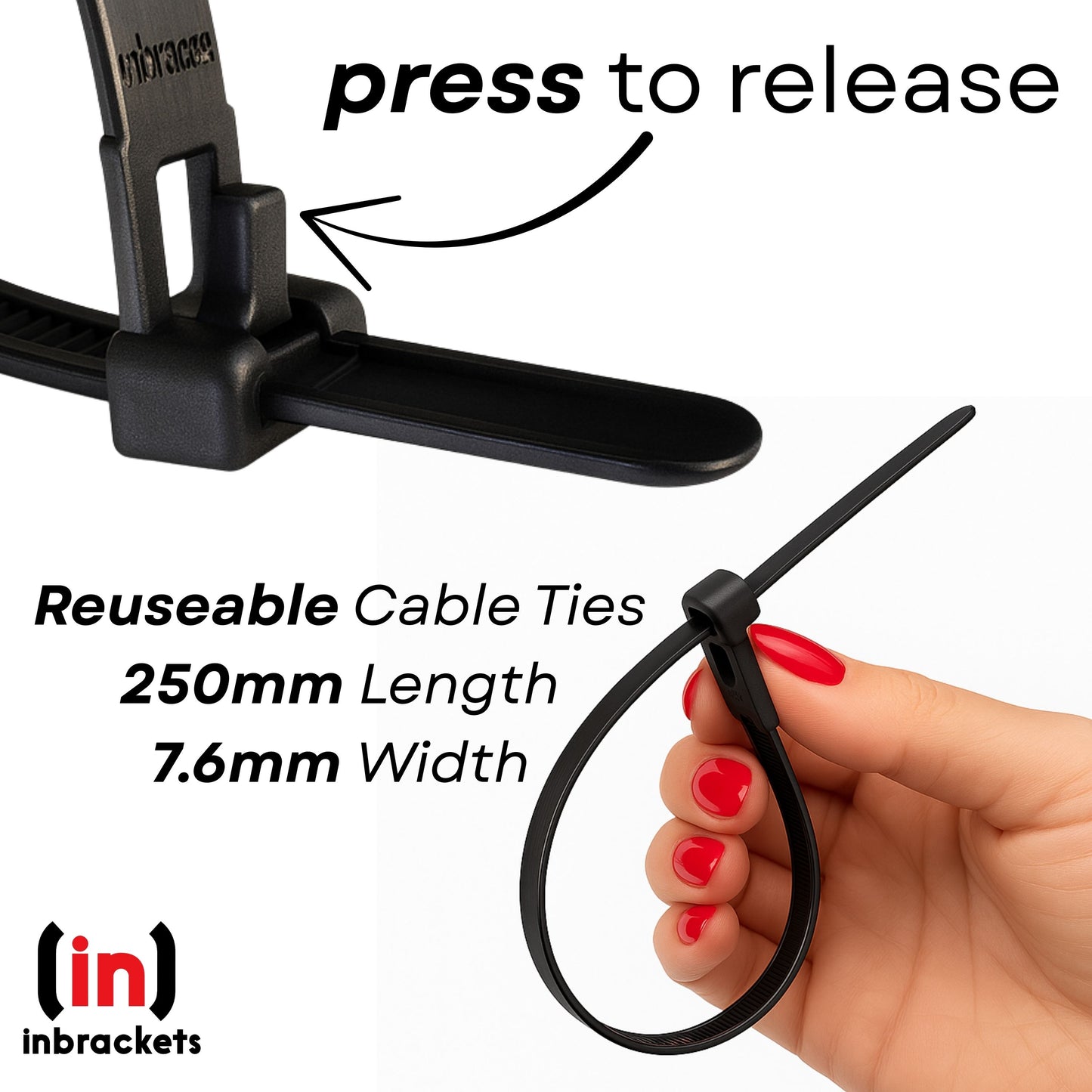 RELEASABLE REUSABLE CABLE TIES BLACK STRONG ZIP TIE WRAPS PLASTIC NYLON