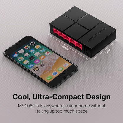 MERCUSYS MS105G 5-Port Gigabit Ethernet Switch: Energy-Saving, Plug & Play Hub