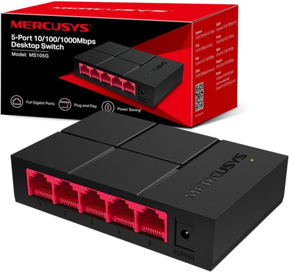 MERCUSYS MS105G 5-Port Gigabit Ethernet Switch: Energy-Saving, Plug & Play Hub