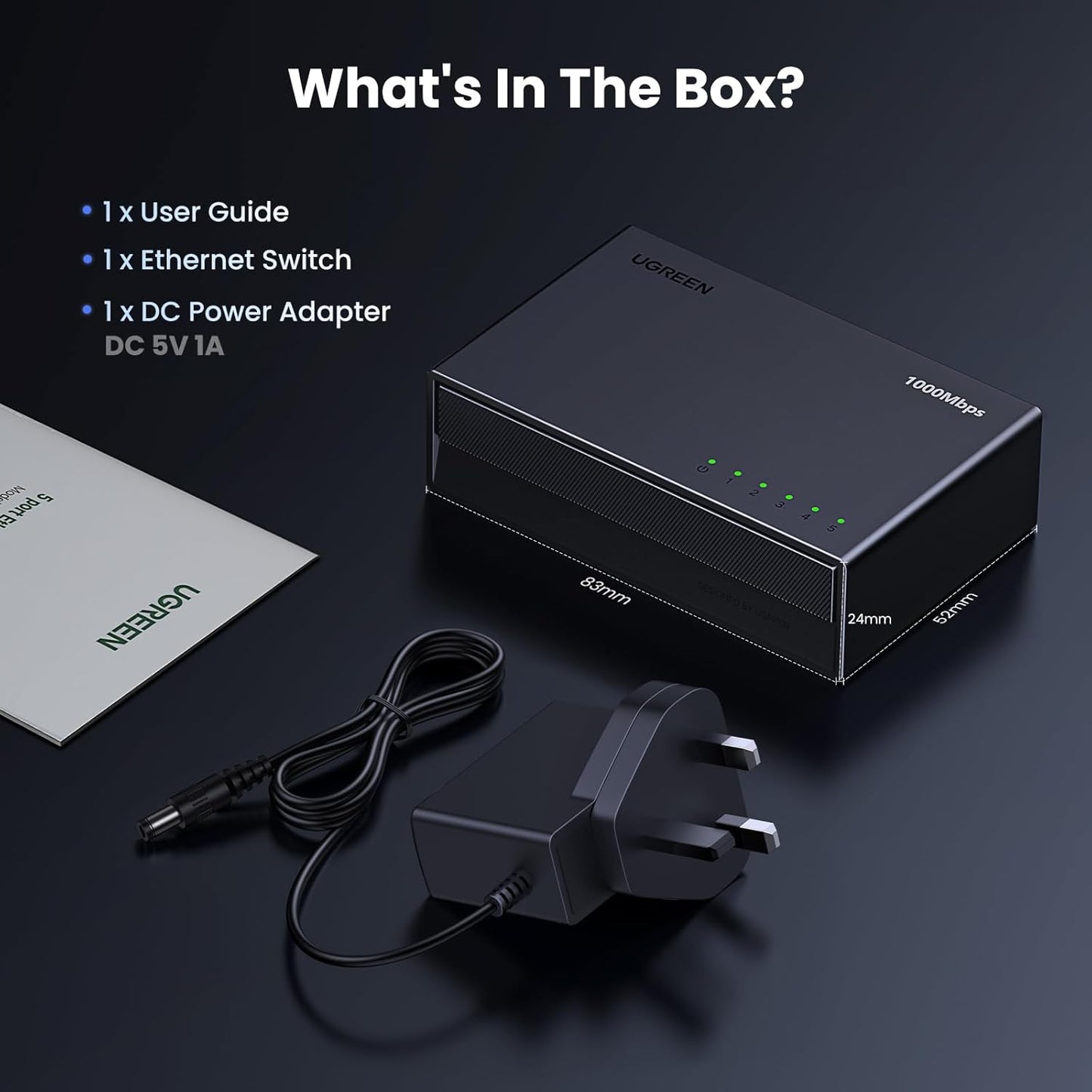 UGREEN 5-Port Gigabit Ethernet Switch Hub: High-Speed, Plug & Play LAN Splitter