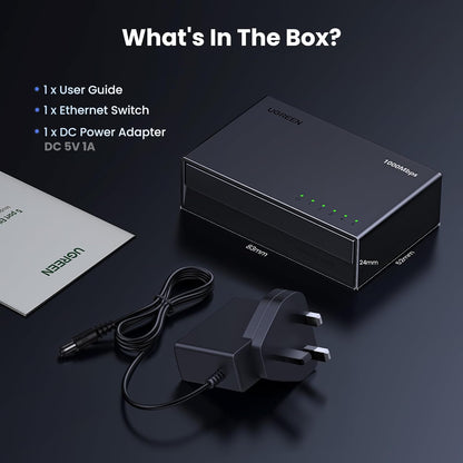 UGREEN 5-Port Gigabit Ethernet Switch Hub: High-Speed, Plug & Play LAN Splitter