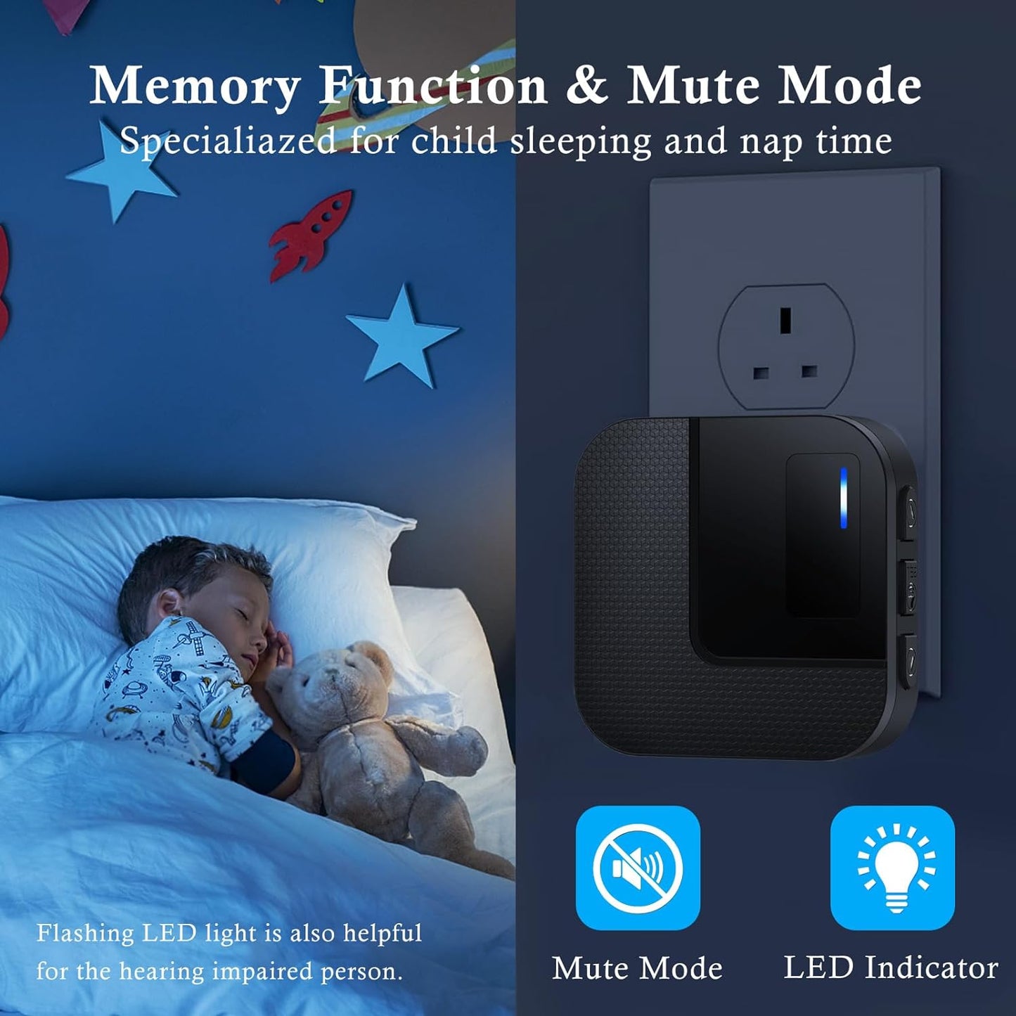 Wireless Doorbell, Plug in 1000ft Long Range Door Bell Chime, IP65 Waterproof Electric Cordless Door Bell Kits, 55 Melodies, 5 Volume Levels, 1 Battery Operated Button and 2 Receivers