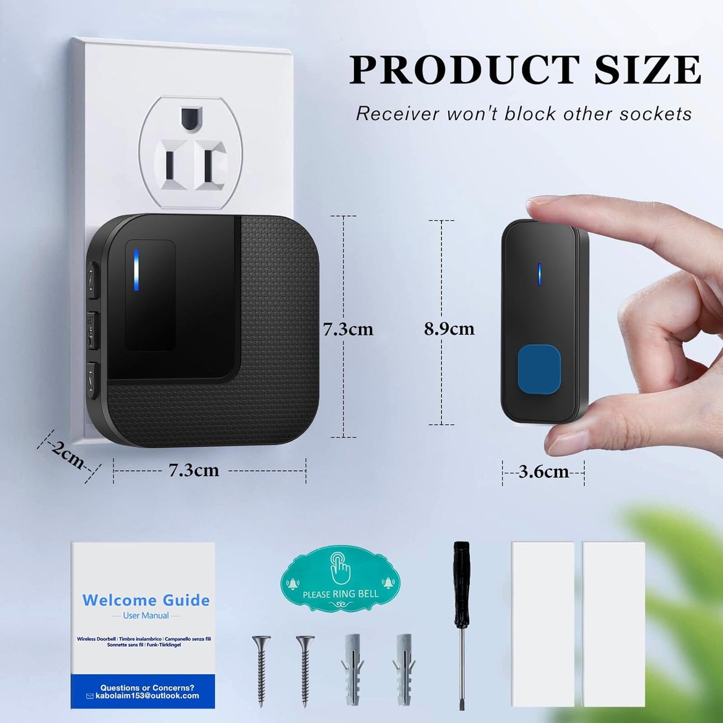 Wireless Doorbell, Plug in 1000ft Long Range Door Bell Chime, IP65 Waterproof Electric Cordless Door Bell Kits, 55 Melodies, 5 Volume Levels, 1 Battery Operated Button and 2 Receivers