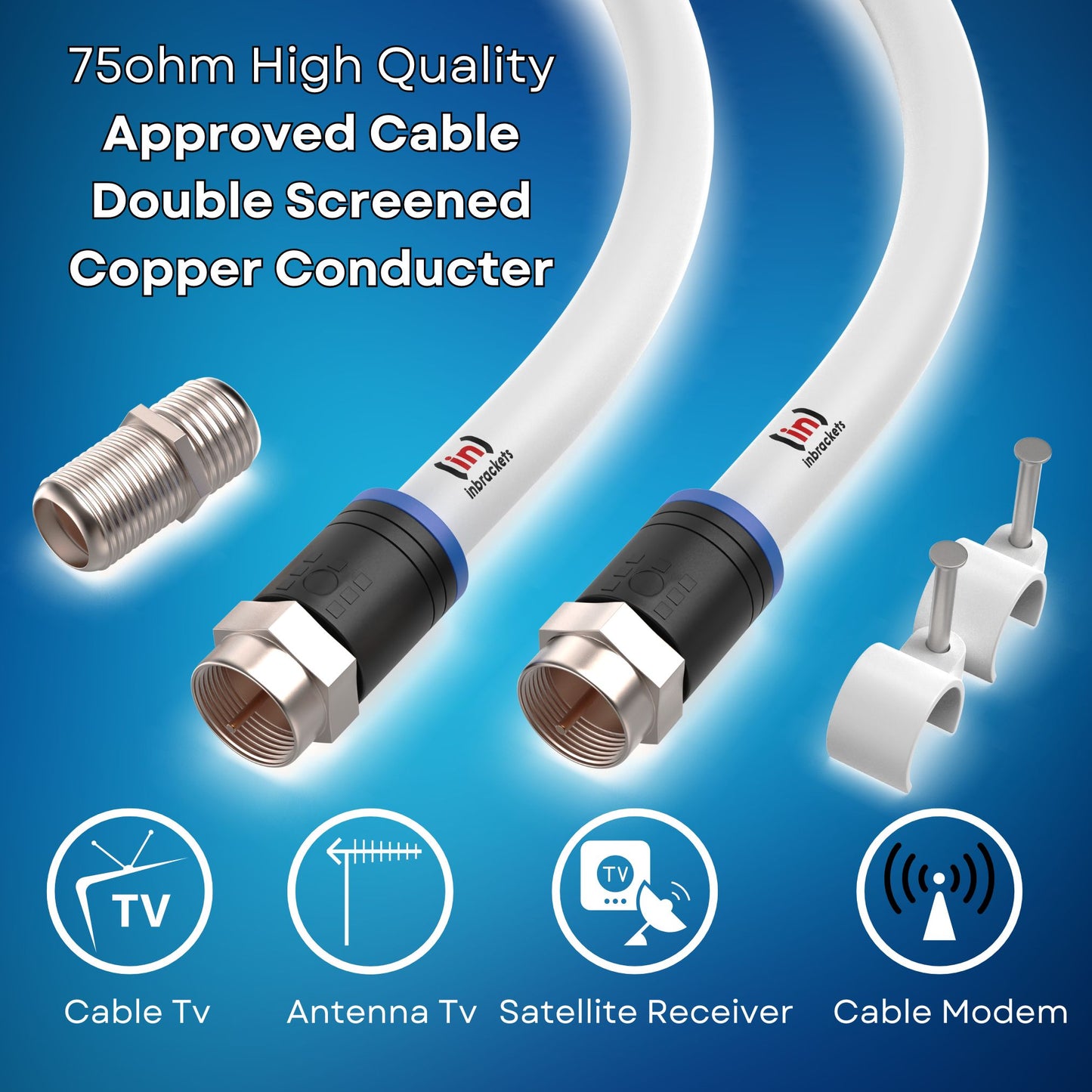 Virgin Media Extension Cable Lead Kit For TV Broadband Tivo Superhub With Clips White