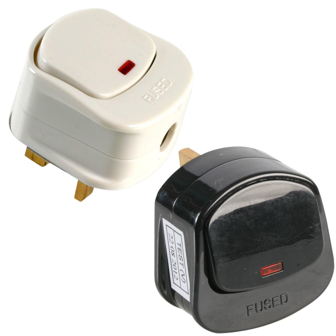 Power Plug Indication Switched Plug Top with Red Neon Indicator 13a Mains Plug (Black/White ...