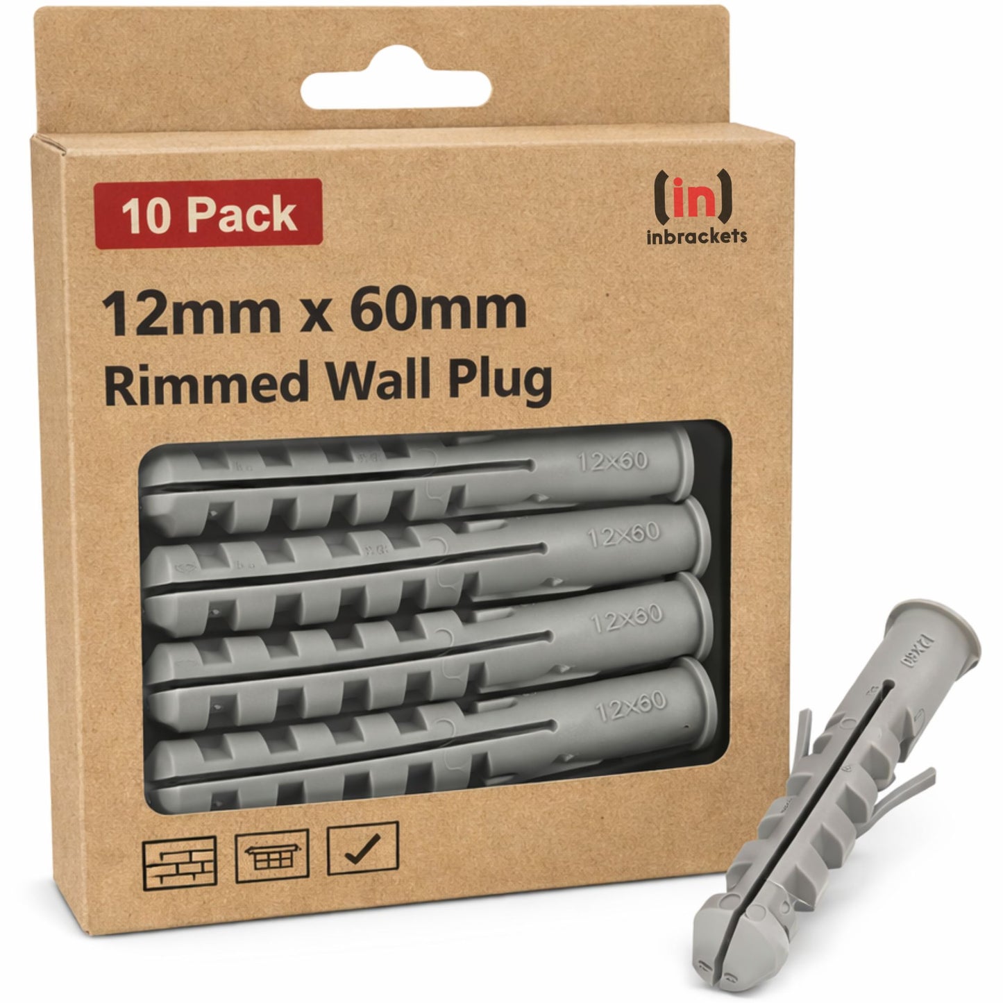 Inbrackets Rimmed Nylon Wall Plugs 12 x 60mm Heavy Duty