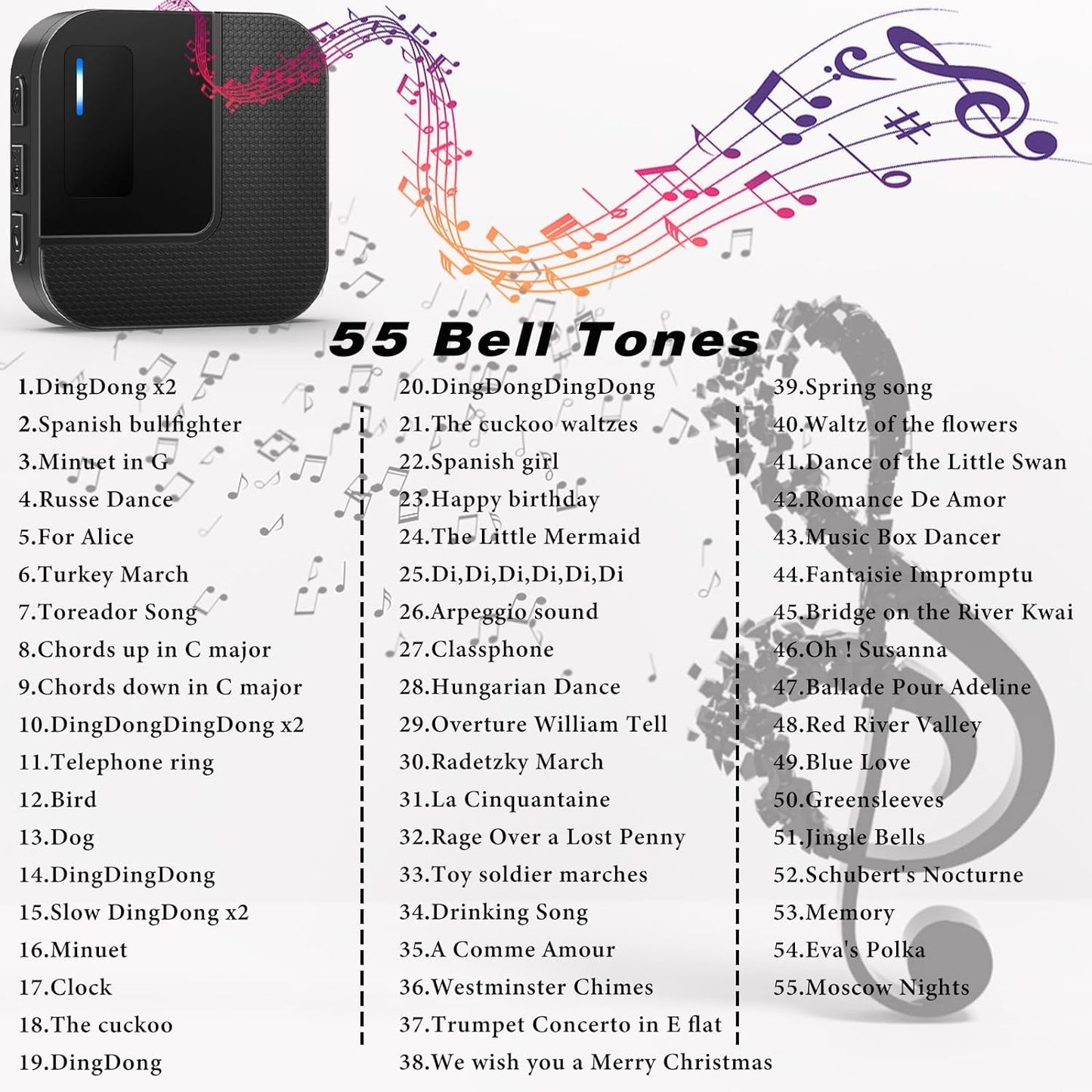 Wireless Doorbell, Plug in 1000ft Long Range Door Bell Chime, IP65 Waterproof Electric Cordless Door Bell Kits, 55 Melodies, 5 Volume Levels, 1 Battery Operated Button and 2 Receivers