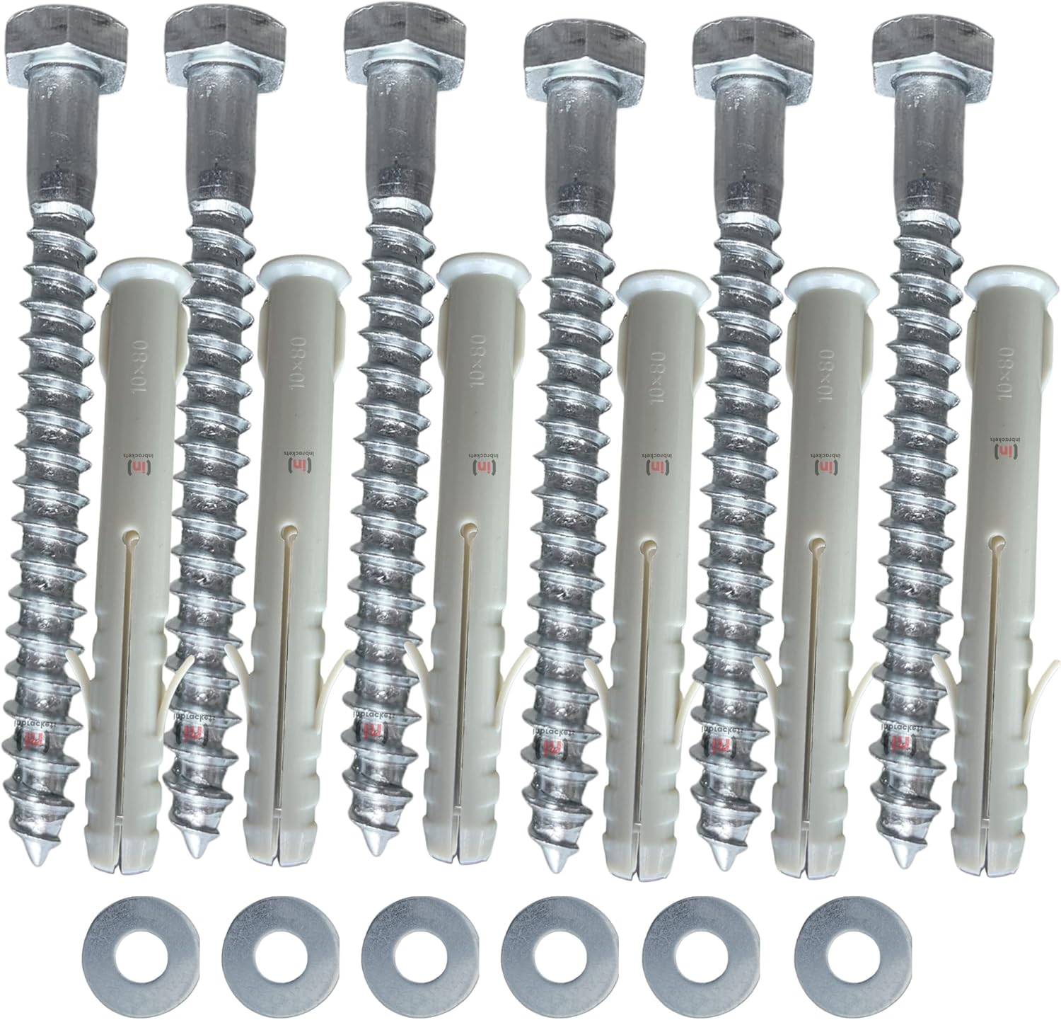 Inbrackets M8 x 80mm Heavy-Duty Masonry Fixing Bolt Kit Plugs