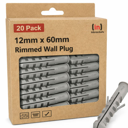 Inbrackets Rimmed Nylon Wall Plugs 12 x 60mm Heavy Duty