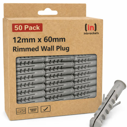 Inbrackets Rimmed Nylon Wall Plugs 12 x 60mm Heavy Duty