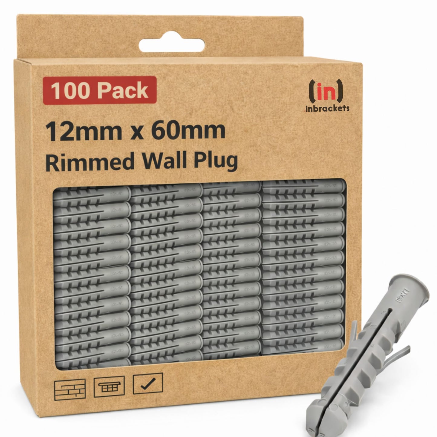 Inbrackets Rimmed Nylon Wall Plugs 12 x 60mm Heavy Duty