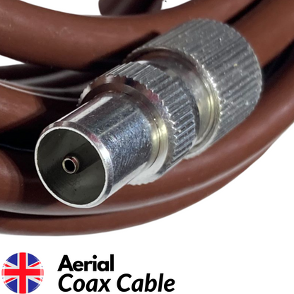 Tv Aerial Coax Cable RF Lead Male Plug to Plug with Coupler (Brown)