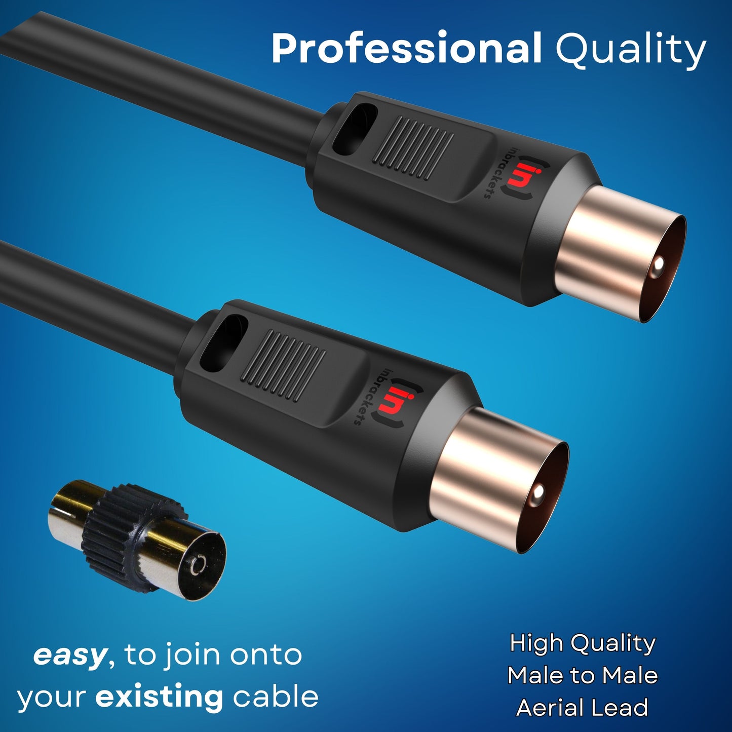 TV Aerial Coaxial Cable Male to Male - 75 Ohm, Shielded Connectors, Gold Plated for Satellite, Digital TV, and Antenna Black
