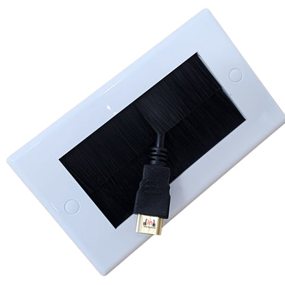 Versatile Brush Faceplate Cable Exit/Entry Wall Cover - Choose Single or Double Gang, Black or White